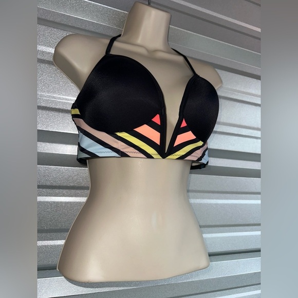 Victoria’s Secret PINK! Multi-Colored Plunge Bikini Top Size Large Like New - Picture 2 of 11